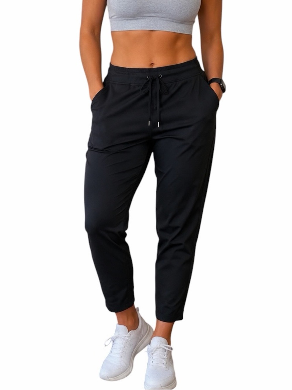 Aviva 8/10 Black Pull On Elastic Drawstring Waist Straight Leg Athletic Pants